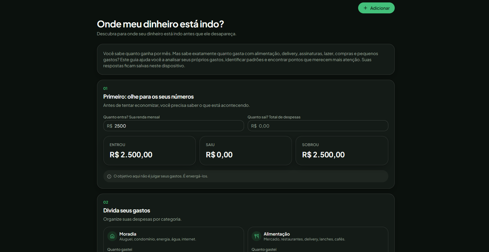 Mockup do guia interativo Onde Meu Dinheiro Está Indo